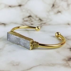 White Druzy Bracelet, Gold Plated Bangle
